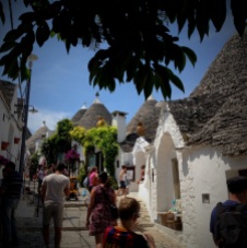 Tiny streets of Alberobello are quite crowded